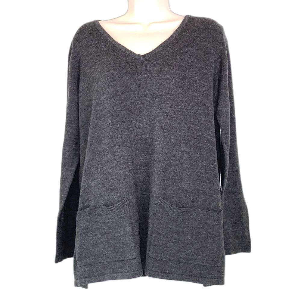ST JOHNS BAY Sweater V Neck Pullover Long Sleeves with Pockets Gray Womens XL
